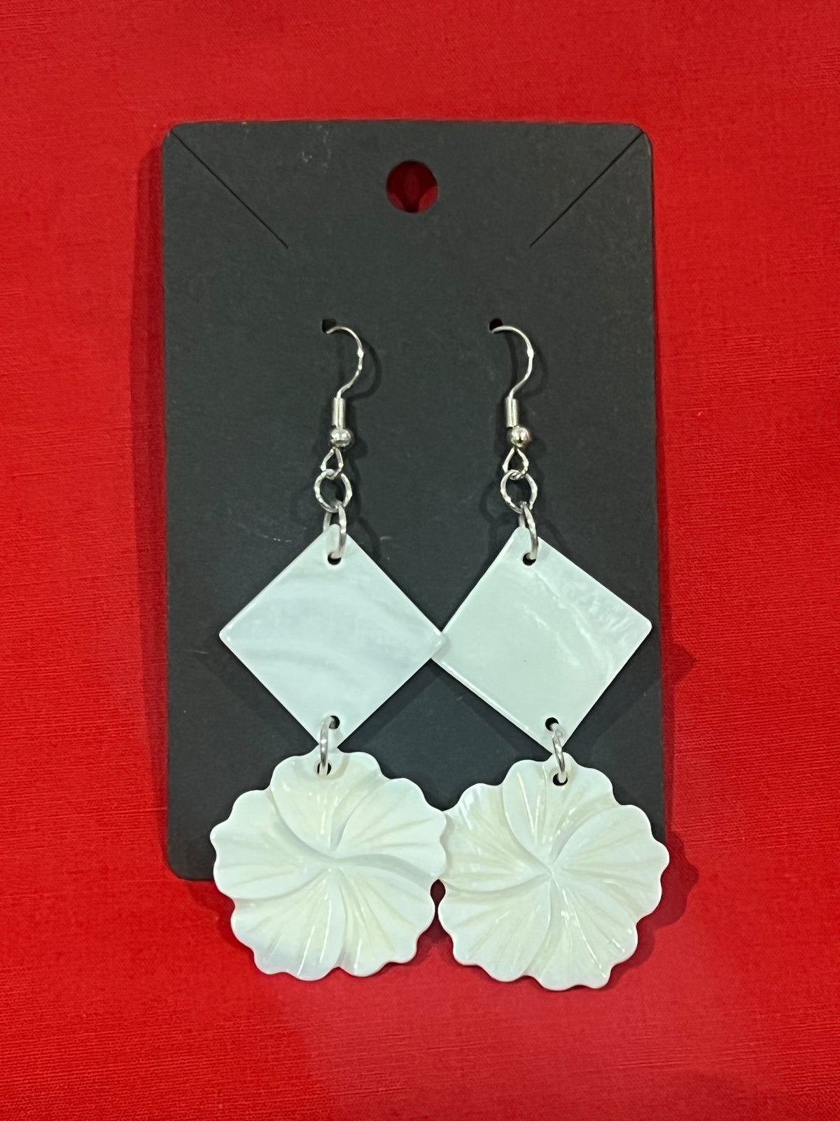 Bespoke Polynesian-Style White (mother of pearl) Floral Drop Earrings