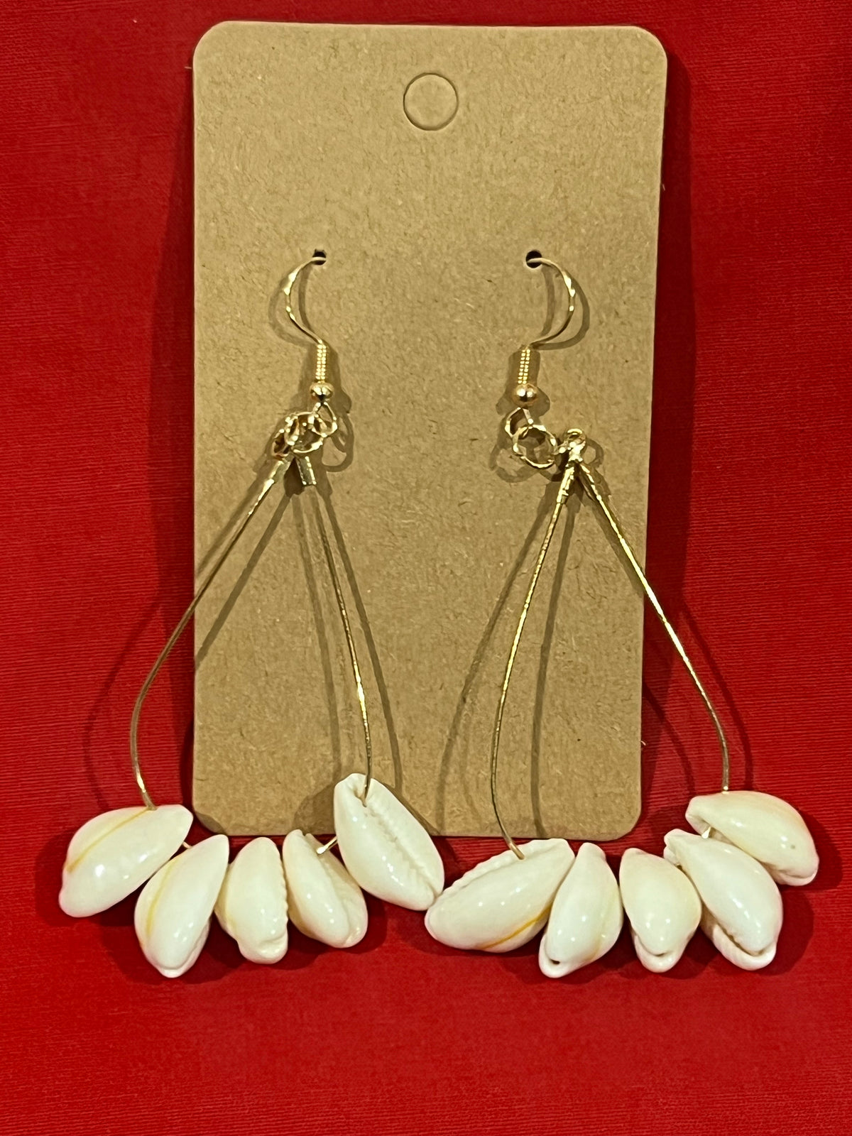 Bespoke Polynesian-Style White Cowrie Shell Teardrop Earrings