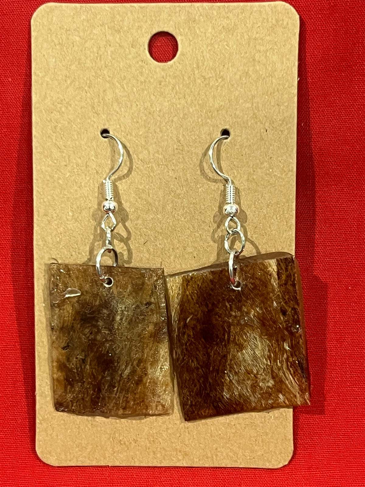 Bespoke Polynesian-Style Brown Tapa Square Drop Earrings